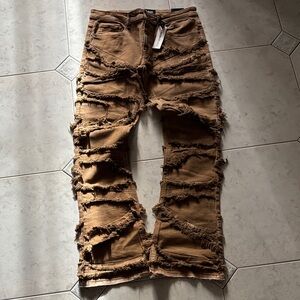 Men's Distressed Bootcut Jeans - Brown